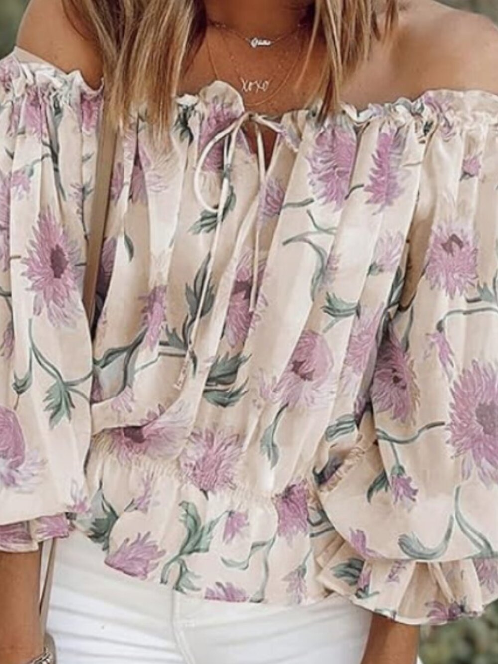 Floral Off-Shoulder Blouse - Cream Color